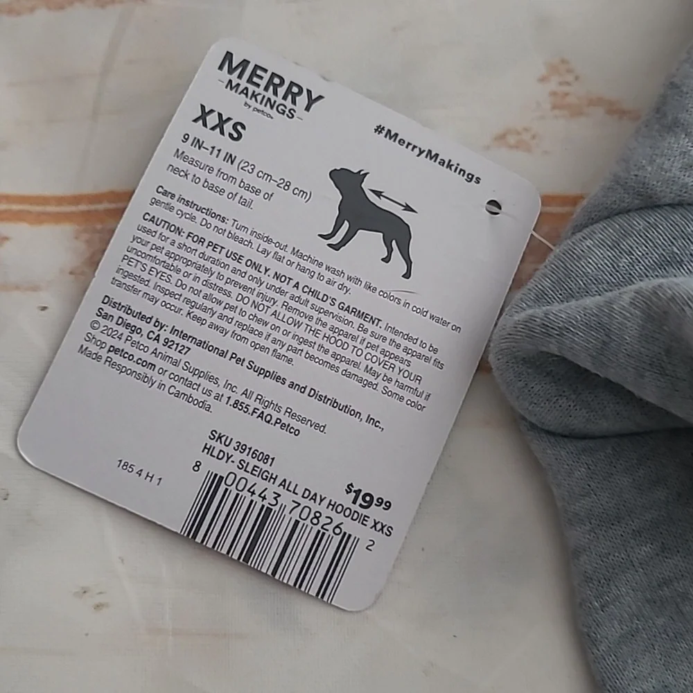 Dog .. Christmas‎ .. Gray Hoodie .. XXS 9-11 inches . Short Sleeve